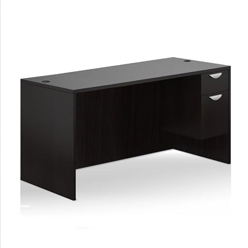 GOF Office Desk Executive Computer Workstation with Hanging Box/File Pedestal, Grommets, Durable Laminate– Modern Commercial Desk for Home Office, Work, or Study (Espresso, 66" W x 30" D)