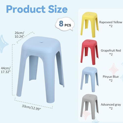 feneihe Classroom Stools & School Chair Set (8 Pcs) - 17" Small Stool for Kids, Plastic Stool Chair & Kids Chairs for Table, Flexible Seating 8pcs