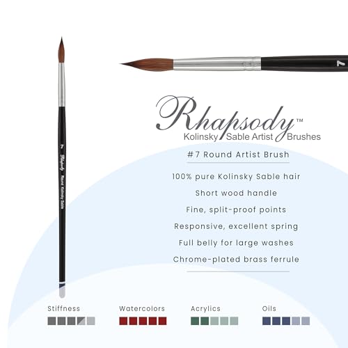 Creative Mark Rhapsody Kolinsky Sable Short Handle Brush - # 7, for Artists, Students, Professionals - Excellent Spring, Full Belly Washes, English Sizing, Split-Proof Points