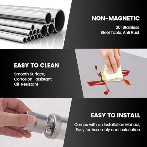 Stainless Steel Prep Table 24 x 12 inch, Heavy Duty Commercial Kitchen Table with Storage Shelf, Food Prep Worktable for Outdoor Use, Rust-Resistant & Easy to Clean, for Restaurants, Hotels, Workshops