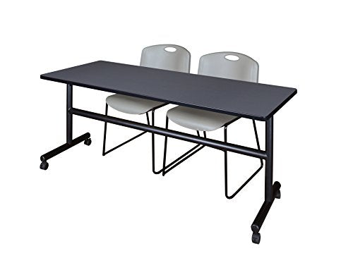 Regency Kobe 72 x 24 in. Flip-Top Training Nesting Table- Grey, 2 Zeng Stack Chairs- Grey