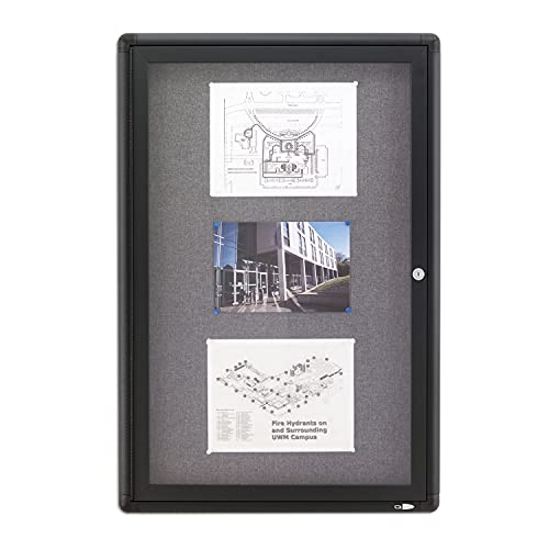 Quartet Bulletin Board 24"W x 36"H Enclosed & Lockable Fabric Notice Board, Graphite/Gray (2363L)
