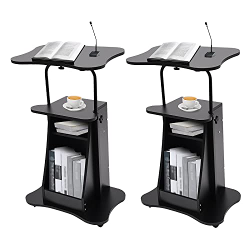 YIYIBYUS Mobile Laptop Podium, Height Adjustable Sit with Tilting Desktop and Storage Cabinet, Ergonomic Rolling Lectern Cart Laptop Desk for Office, School(Without Sliding Door) (2 Pack)