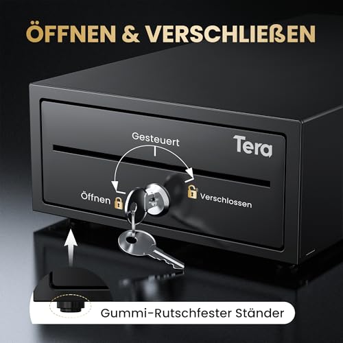 Tera Small Cash Drawer Register Cash Tray Adjustable: 20.8 × 30 × 9.8 cm with 4 Note Compartments 6 Coin Compartments Check Slot 2 Keys RJ12 Connector for POS Cash System Retail Supermarket 208