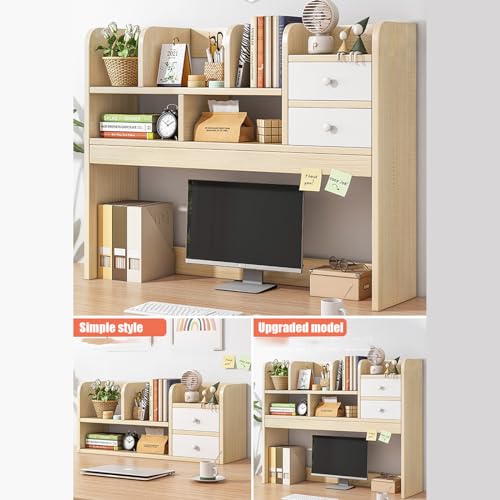 UWYTGF Wooden Desk Hutch Desktop Nizer with Shelves & Drawers Cherry Wood Display Rack for Computer Desk Home Office Storage Solution,92X17X30CM White