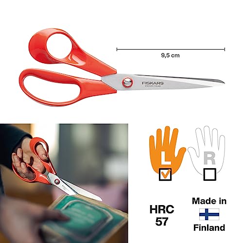 Fiskars Universal Scissors Left-Handed, Length: 21 cm, Stainless Steel Blade/Plastic Handles, Red, Classic, 1005147