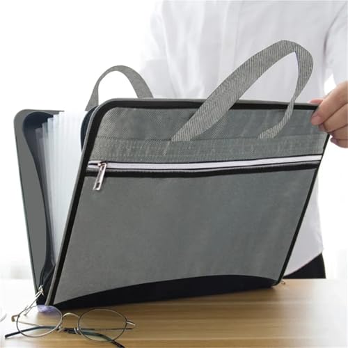 Expandable Accordion Filing Folders 13 Pocket Accordion File Folder Large Capacity Plastic Expanding with Handle 3 Colors Multi-Layer Organizer Bag(Grey)