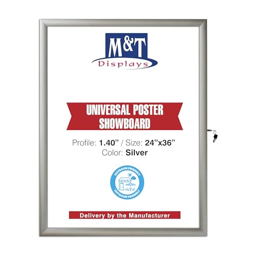 M&T Displays Enclosed Lockable Universal Poster Showboard 24x36 Inches Silver Aluminum Outdoor Noticeboard For Office School Classroom Hospital Commercial Use
