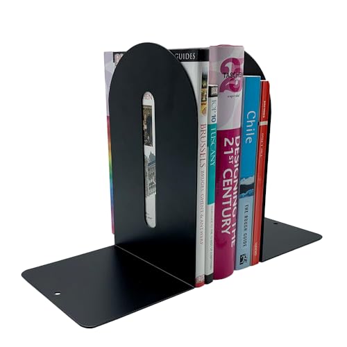 Huron Large 9" Decorative Arched Steel Non-Skid Metal Book Ends for Shelves Heavy Duty Bookends, Black, Pair (1/3/8/24/72) (24)