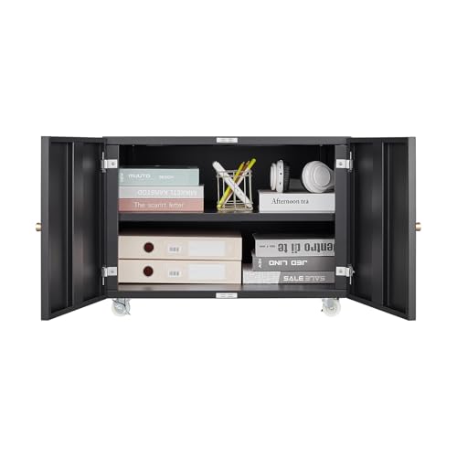 AVGVLIJ Office Copier File Cabinet, Mobile Lateral Filing Cabinet with 2 Door, Rolling File Cabinet, Printer Stand for Legal/Letter/A4 File (Black, 23.62 "L x 23.62 "W x 17.7 "H)