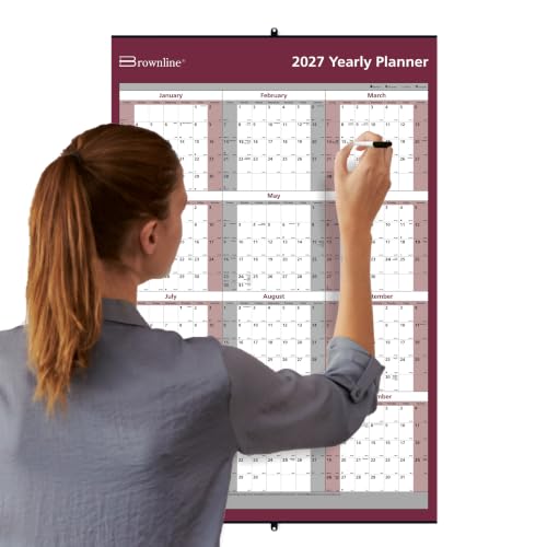 Brownline® 2027 Yearly Wall Calendar and Planner, Erasable/Laminated, 12 Months, January to December, Reversible - Horizontal/Vertical, 32" x 48" (C177468)