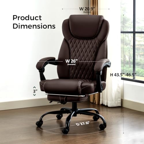 amseatec Big and Tall Office Chair with Footrest, Lumbar Support, Brown