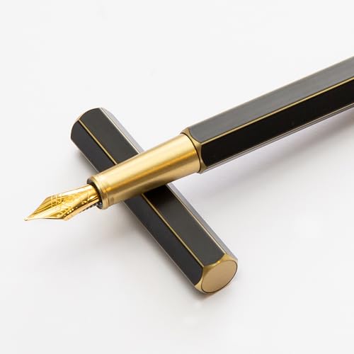 YSTUDIO Stunning Classic Revolve Fountain Pen, Schmidt Gilded Nib, Best Pen Gift Set for Men & Women, Professional, Executive Office, Nice Pens（black，M nib）