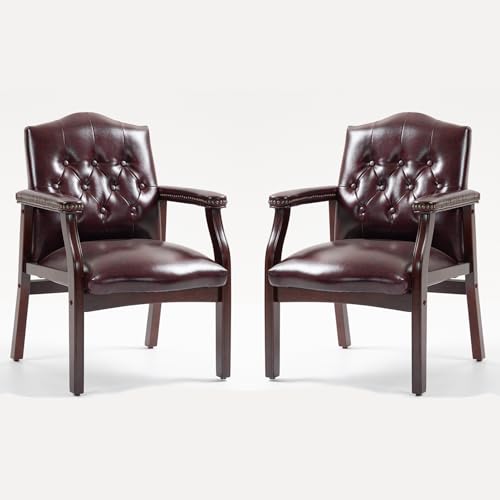 Japovker Leather Reception Guest Chairs - Waiting Room Stationary Office Chairs with Padded Arm Rest No Wheels, Ergonomic Side Chair for Conference Room Lobby Home Office (Burgundy)