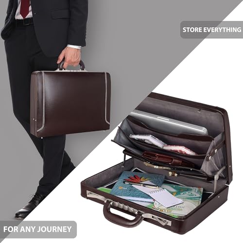 Da leather villa Full Grain Leather Briefcase Attache Case For Unisex Size L18 x W4 x H12 Inches Luxury Briefcase Bag (Italian Brown)