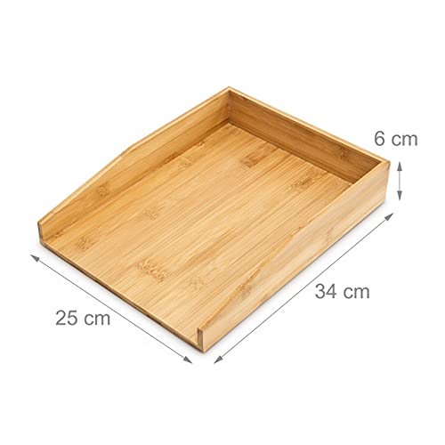 4 x Letter Trays Bamboo Desk Tray for A4 Paper Documents Stackable H x W x D 6 x 25 x 34 cm Natural
