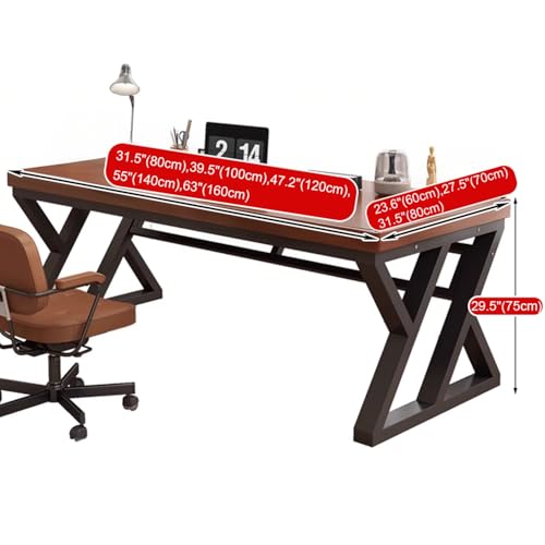 Ergonomic 29.5" H Office Desk,Writing Desk With Wide Tabletop,Simple Sturdy Large Computer Desks With Engineered Wood Tabletop And Metal Frame,Rustic Desk For Home Office(04,63"L x 24"W(160x60cm))