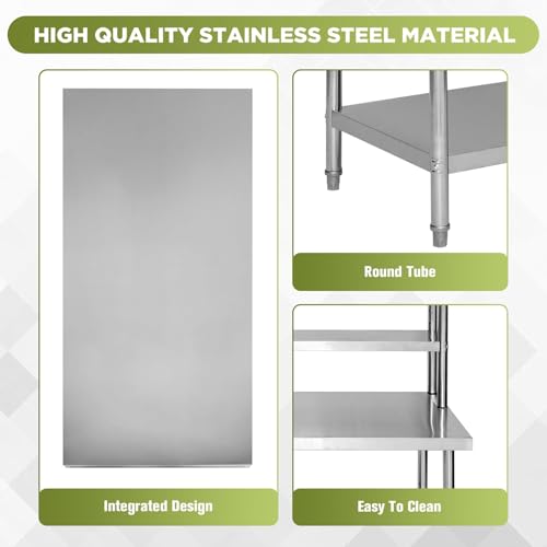 biosplot 48'' x 24'' Stainless Steel Table for Prep & Work with Overshelves