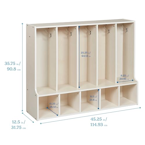 ECR4Kids Streamline 5-Section Toddler Coat Locker with Bench and Bins, Kids Furniture, Earthtone
