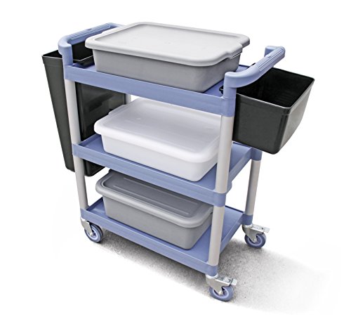 New Star Foodservice Heavy-Duty 3-Tier Plastic Utility Bus Cart with Locking Casters, 350 lb Capacity, 42.5 x 19.5 x 38.5 Inch, Gray