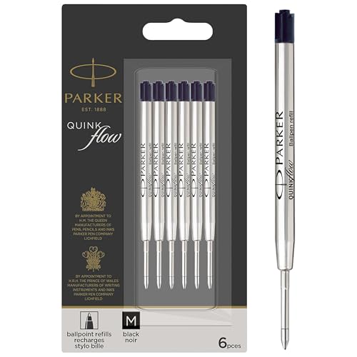 Parker QUINKflow Ballpoint Pen Refills Medium Point Black Ink 6 Count Value Pack - Compatible with Parker Jotter Pens