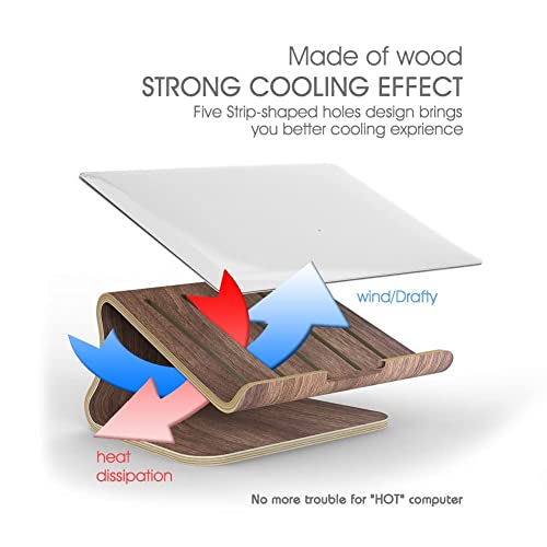 SAMDI Laptop Stand Wood, Wooden Cooling Computer Holder, Notebooks Desktop Mount for MacBook Air, Pro 13 15, iPad Pro 12.9, Dell XPS, Surface, Chromebook 11 to 17 (Walnut)