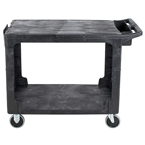 Rubbermaid Commercial Products 2-Shelf Utility/Service Cart Medium Flat Shelves Storage Handle 500 lbs. Capacity for Warehouse/Garage/Cleaning/Manufacturing