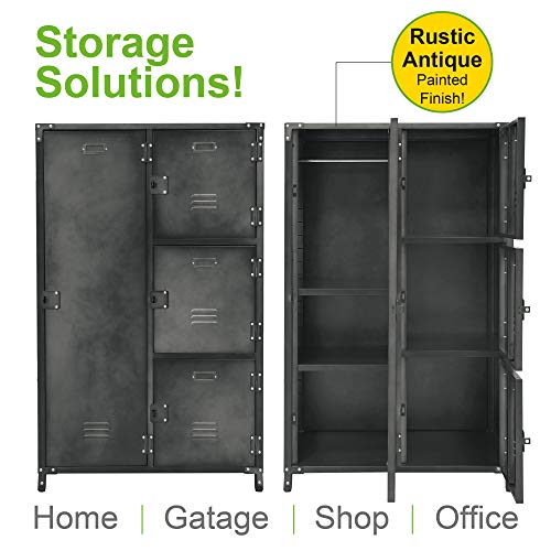 Allspace 4 Door Steel Storage Wardrobe Locker with Dark Weathered Finish, Vintage, Industrial, for Clothing, Home, Office, School, Dorm, Teen, Shop, Vented, Lockable, Durable Powdercoat - 240038T