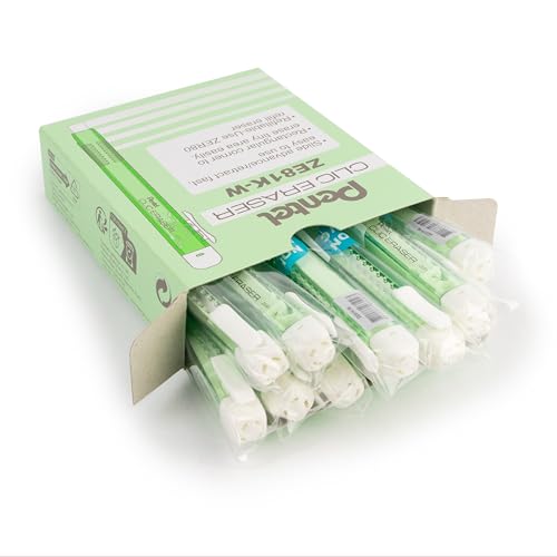 Pentel Clic Eraser ZE81 Rectangular Refillable Eraser Pen, Transparent Light Green Body, Pack of 12