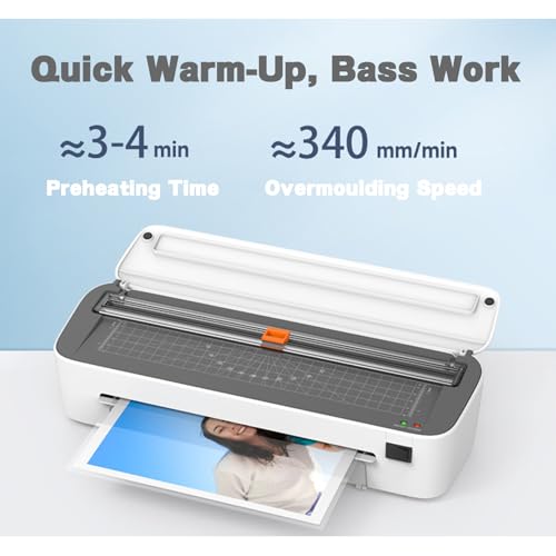 A4 Laminator,Hot/Cold Lamination,ABS Stop,with Paper Cutter/Corner Rounder/Perforator/Binding Ring/Laminating Film,for Recipe Cards,Photo and Document Protection,Etc.,White