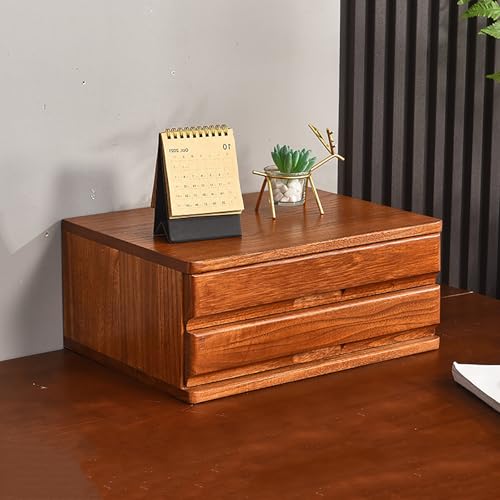 Solid Wood Drawer-type Multi-layer Desktop Storage Box, Thickened Storage Drawer Organizer, Invisible Handle Cabinets, Suitable for Office Area/study/home(Brown,17cm/6.7in)