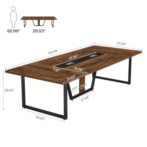Tribesigns 8FT Conference Table, 94.49 L x 47.24 W x 29.53 H Inches Large Meeting Podcast Table for 10 People, Business Style Wooden Training Table with Strong Metal Frame for Office Conference