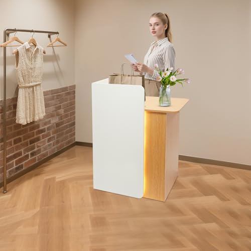 BbqLiaxon 39.37 inch Reception Desk, Modern Front Desk Reception Room Table with Lockable Drawers & Light Strip, 440lbs Large Counter Table for Checkout, Lobby, Beauty Salon, Home Office Desk
