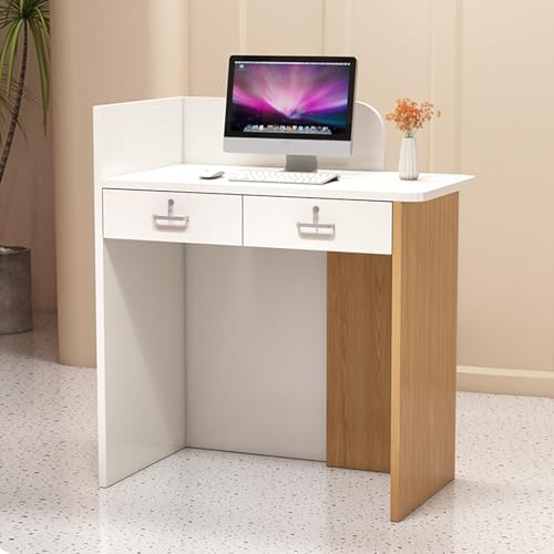 LLZJDDPLY Reception Desk with LED Lights, Front Desk with Lockable Drawer, Modern Receptionist Desk for Supermarket Convenience Store Hotel Lobby(White,80cm/31in)