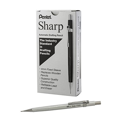 Pentel Sharp Mechanical Pencil, (0.9mm), Metallic Silver Barrel, Box of 12 (P209Z)