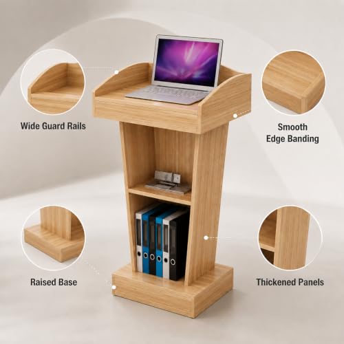 BGEDL Wooden Podium Stand, Floor Standing Speaking Poidum Lectern Stand, Church Pulpit with Storage, Portable Podium Stand Walnut Color, Wooden Pulpit for Churches, Office, Classroom and Schools