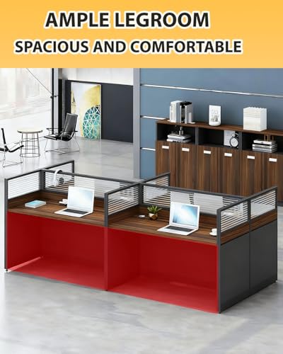 Office Cubicle Desk With Mute Partitions, for Office Dark Walnut 2-Person