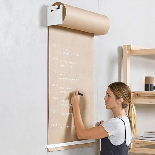 Kraft Paper Roll Display Crafts Paper Roller Dispenser & Cutter Hanging Paper Roll Holder, Wall Wrapping Paper Cutter For Butcher Store Kids Room For Office Coffee Shop.White-Bracket Wide 67cm/26.3