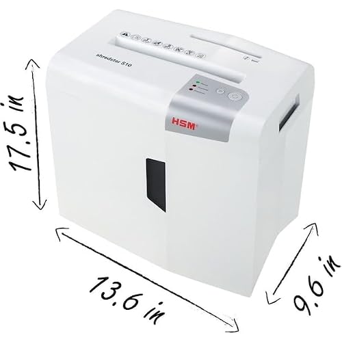 HSM shredstar S10, 10-Sheet Strip-Cut Paper/CD/Card Shredder, P-2 Security Level, 4.8 Gallon, White | HSM1042W