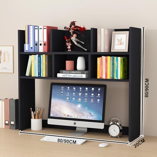 CATOPAT Wooden Desk Hutch Organizer with Large Storage Space for College Dorm Home Office Supplies Black White Computer Desktop Accessories,Reddish Brown-Small