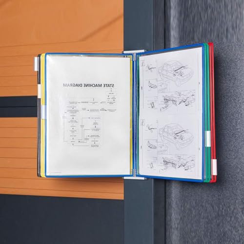 Wall Mounted Folder Storage,Desktop Flip Display Folder, 10 Letter-Size Pockets, Metal Catalog Display Rack, Flip and Find Reference Display A4 Document Holder, Space Saving