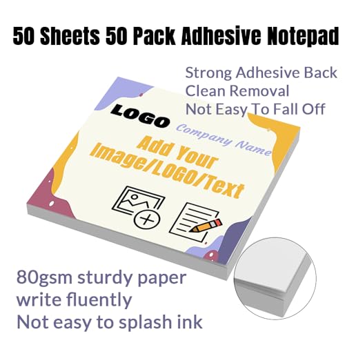 Personalized Sticky Notes - Add Your Own Image, Text, or Logo Custom Self-Stick Pads - 50 Sheets Per Pack - for Office, School, Business Marketing, or Party Supplies - 3" x 3" - 50 Pack
