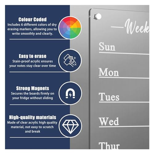Magnetic Acrylic Calendar for Fridge Dry Erase Board Planning Boards