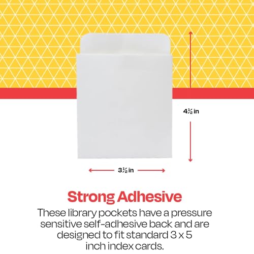 School Smart Standard Back Peel and Press Book Pockets, 3-1/2 x 4-1/2 Inches, Manila, Pack of 500