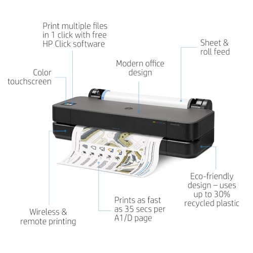 HP DesignJet T230 Large Format 24-inch Plotter Printer, Includes 2-Year Onsite Warranty Support (5HB07T)