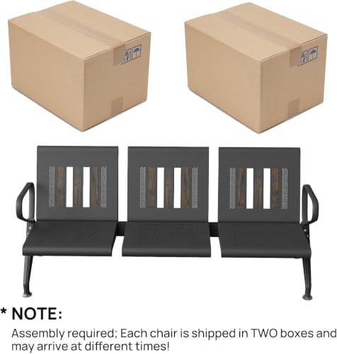 wonline 3-Seat Waiting Room Bench with Arms, Heavy Duty Steel Frame Guest Seating, Office Reception Chairs for Lobby Clinic Hospital Airport Bank Salon