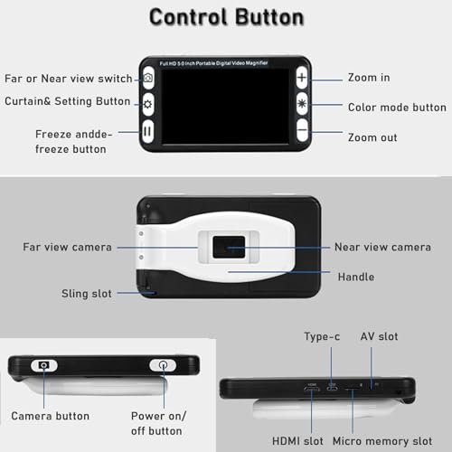 Digital Video Magnifier 5.0 Inch Portable Reading Aid with Foldable for Low Vision,Macular Degeneration,Visually Impaired,2x-48x Zoom,26 Color Modes,White