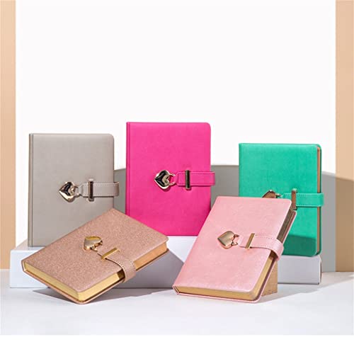 GFHSKRPL Cute Diary with Heart Lock Key Pu Leather Notebook School Supplies Lockable Password Writing Pads(A)