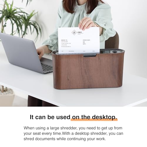 Asmix B06W Paper Shredder for Home use Office, Wood Compact Design, 2 Sheet Crosscut Paper, 10 Mins Running Time 14.7" × 7.2" × 3.7"