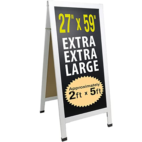 Excello Global Products Extra Large Magnetic Gigantic Sandwich Board Sidewalk Chalkboard Sign: 59"x27" Reinforced, Heavy-Duty, Double Sided, Chalk Board Standing Sign A-Frame (White)
